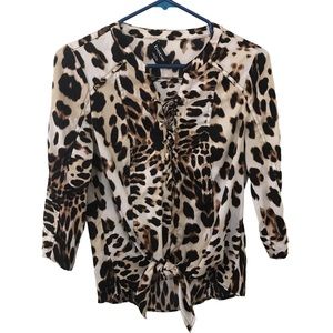 Bebe leopard print convertible long to 3/4 sleeve top